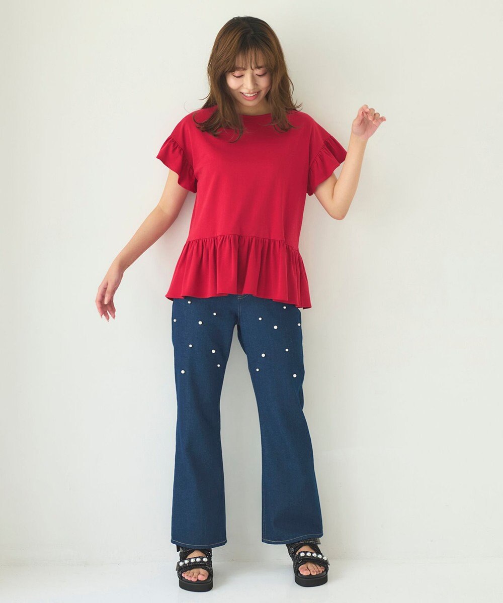 Feroux 【UVケア】フリルスリーブペプラム カットソー 