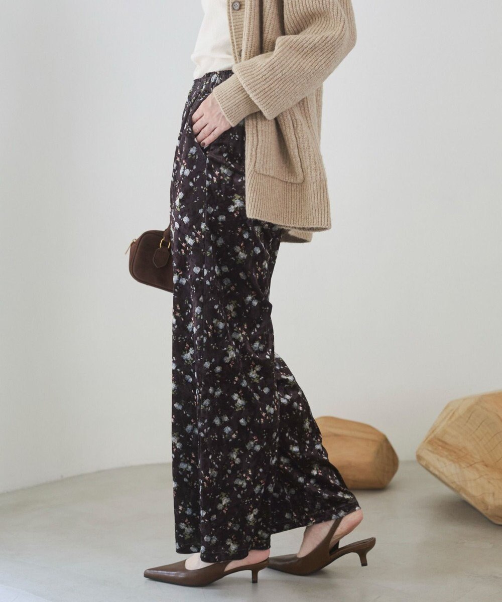 WEGO 【ANGIE VINTAGE】ベロア小花柄イージパンツ 