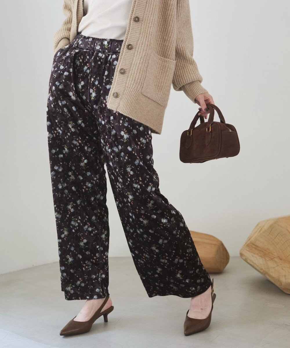 WEGO 【ANGIE VINTAGE】ベロア小花柄イージパンツ 