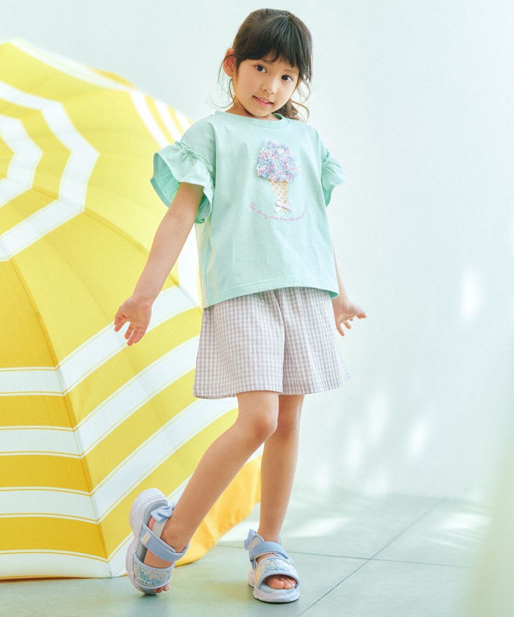 ANY KIDS 【綿100%】ひんやり フリル袖 もしゃもしゃTシャツ 