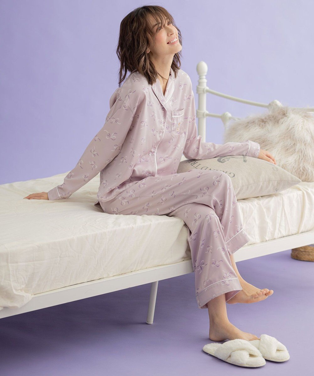 【WEB限定】【TOCCA LAVENDER】Silky Satin Ribbon Pajama Shirts シャツ, モーブ系5, F