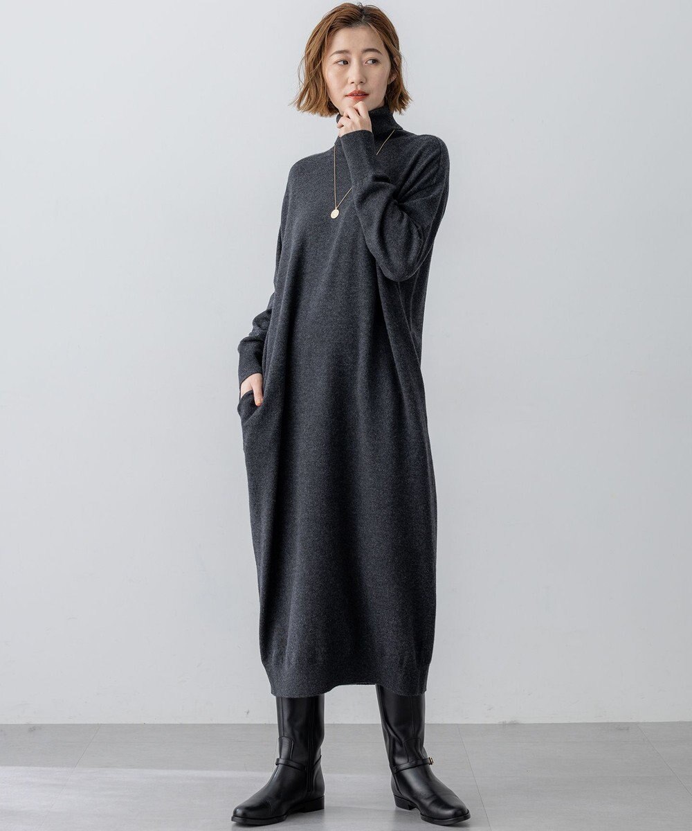 23区 S 【洗える】カシミヤブレンド タートルネック ニットワンピース 