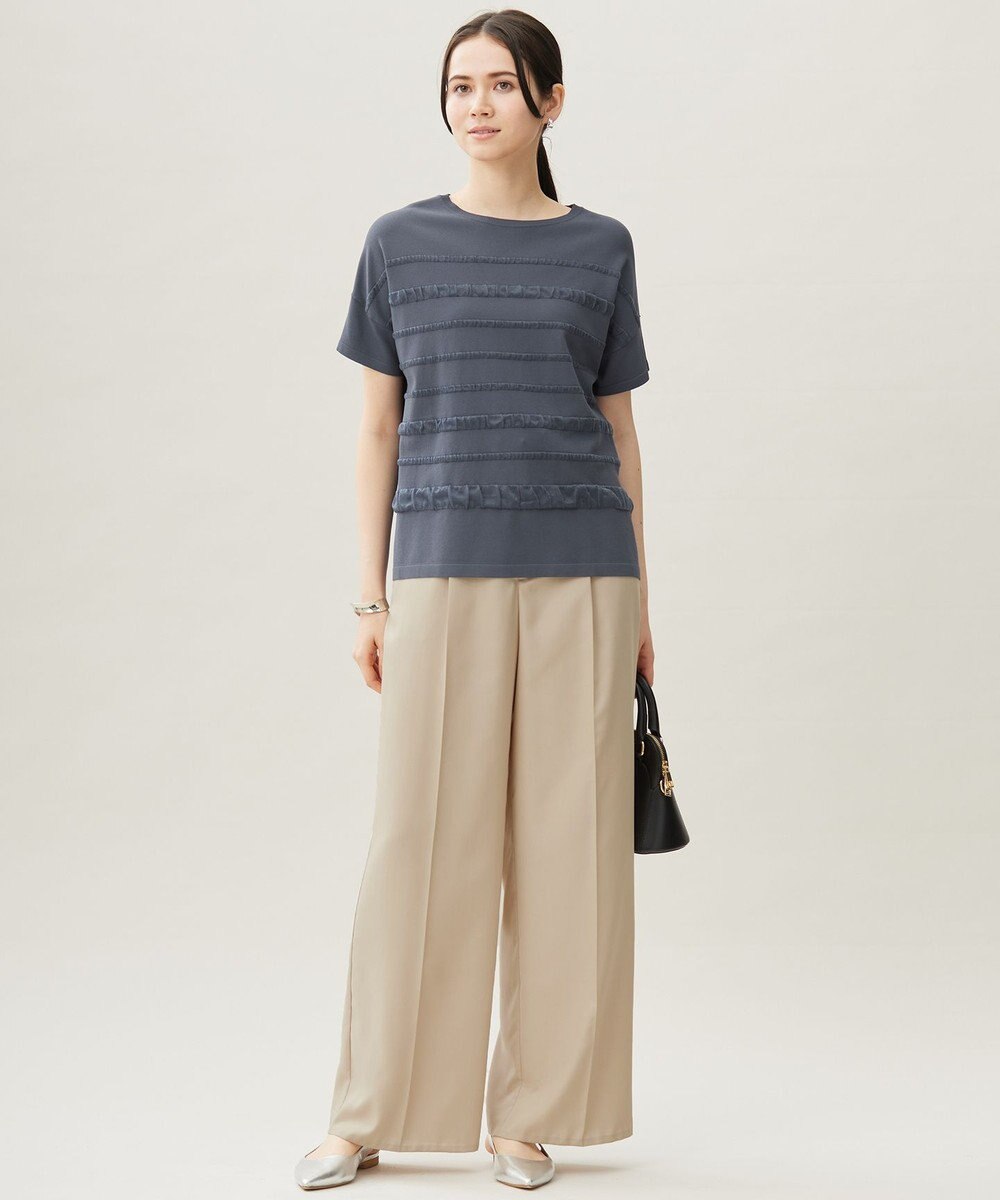 自由区 【カタログ掲載・接触冷感・UVケア・洗える】フルダルスパンマイクロピーチワイドストレート パンツ 