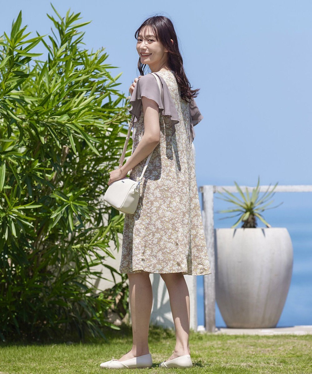 Tiaclasse 【洗える】フレアスリーブ花柄サックワンピース 