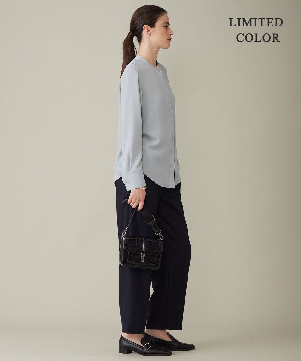 ICB 【WEB限定カラーあり・速乾・洗える】BackSatinAmunzen バンドカラーブラウス 