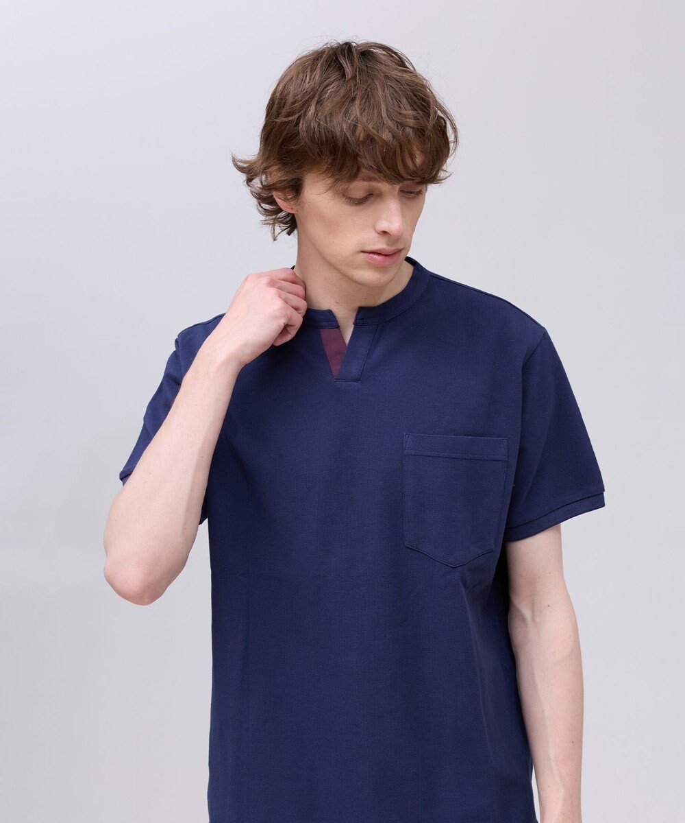 J.PRESS MEN コットンカノコ キーネックポケット Tシャツ 