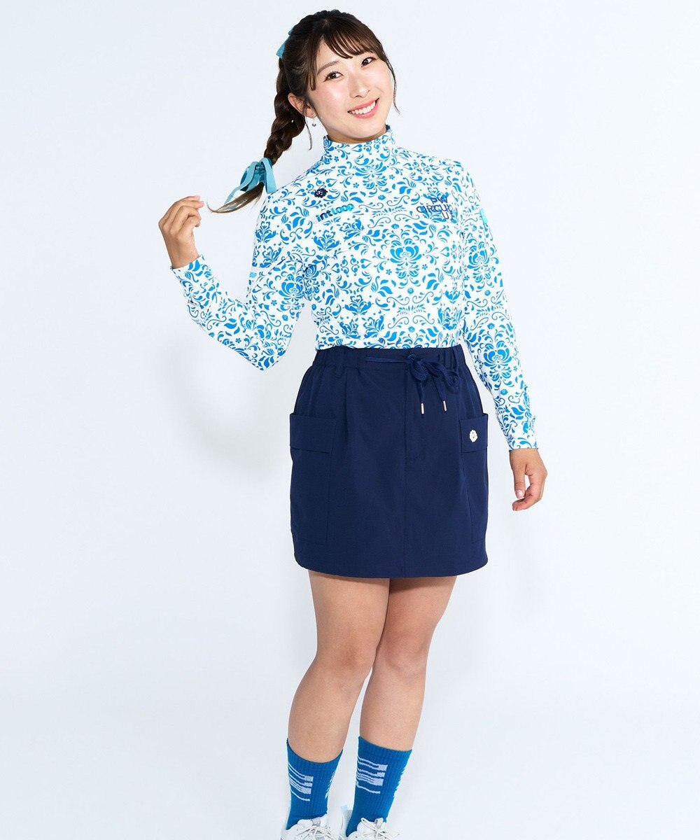 PW CIRCULUS 【吸水速乾 / UV遮蔽率99.5% UVカット / ストレッチ】【WOMEN】DELFT総柄 ロングスリーブモックT ゴルフウェア レディース 