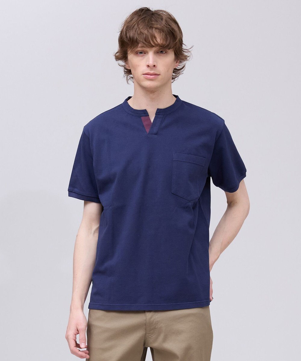 J.PRESS MEN コットンカノコ キーネックポケット Tシャツ 