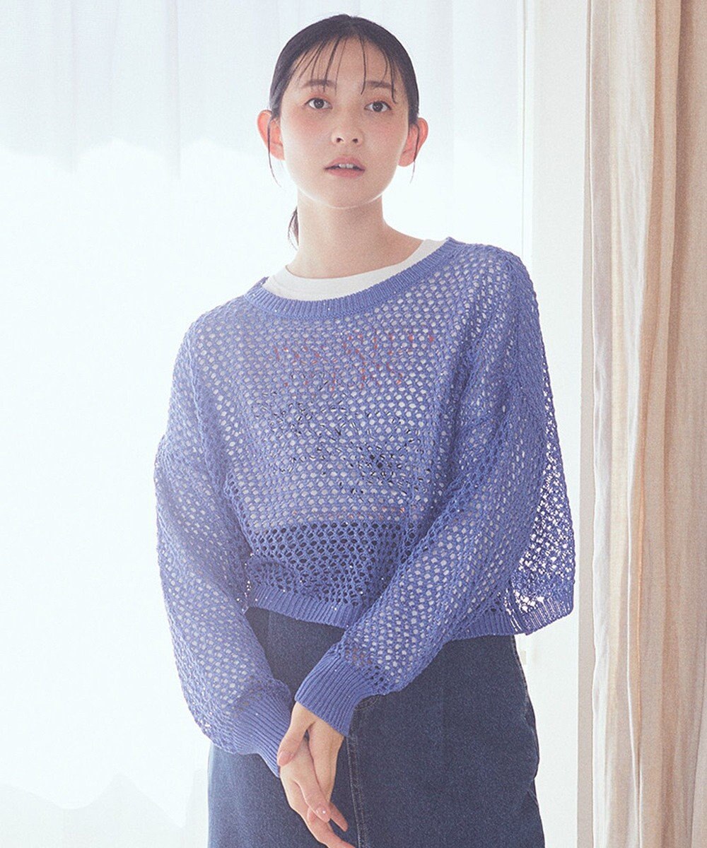 earth music&ecology スパンコールメッシュニットプルオーバー 