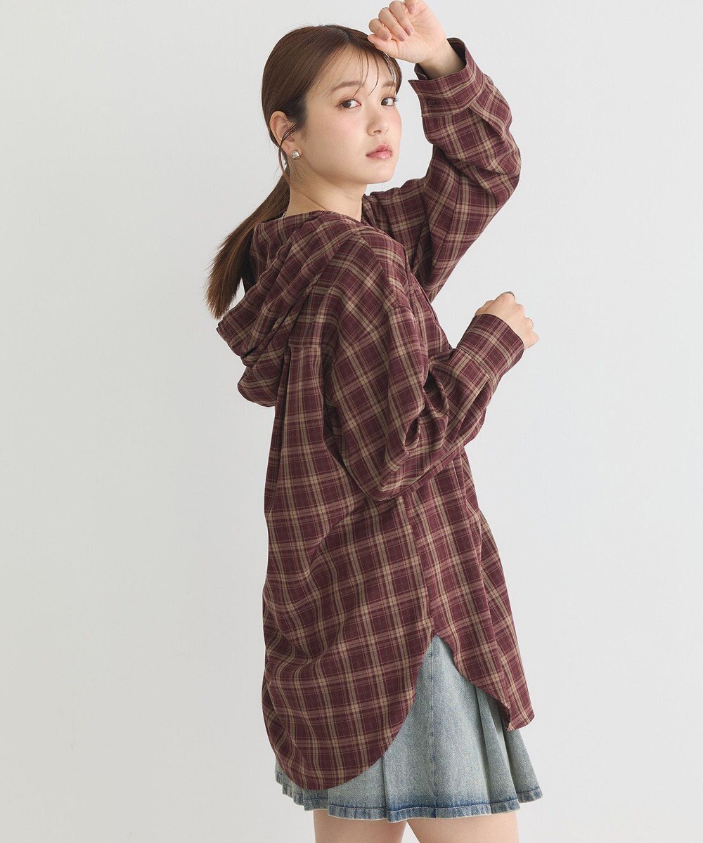 earth music&ecology フーディーチェックシャツ 