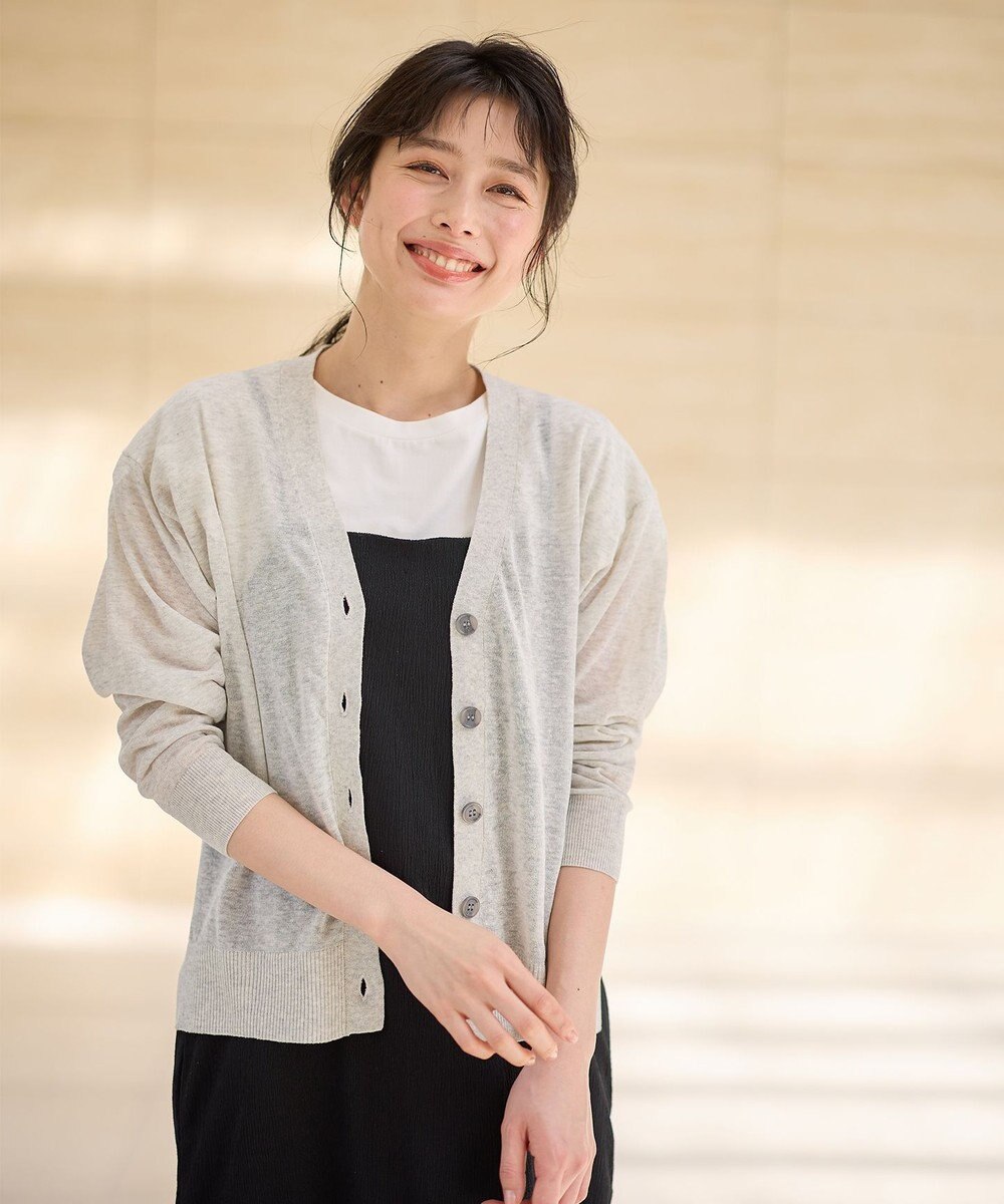 ANY L 【洗濯機可/接触冷感/アンチピリング】シアーニットVネックカーディガン 