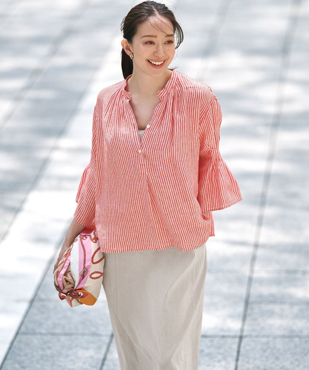 23区 【洗える】リネンレーヨンストレッチ  Iライン キャミソール ワンピース 