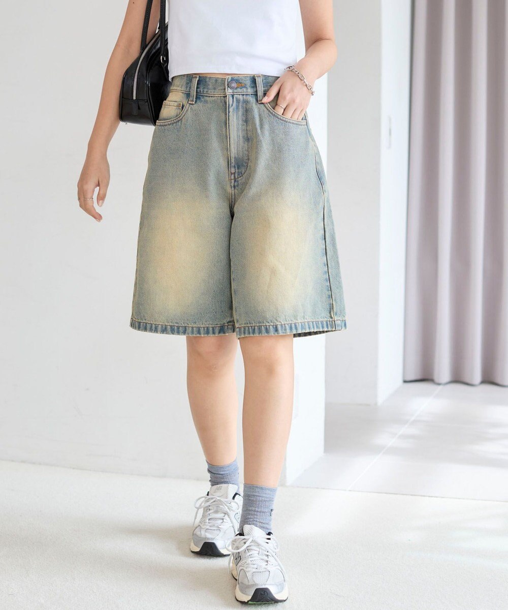 WEGO 【SMサイズ展開】ヴィンテージウォッシュデニムハーフパンツ 