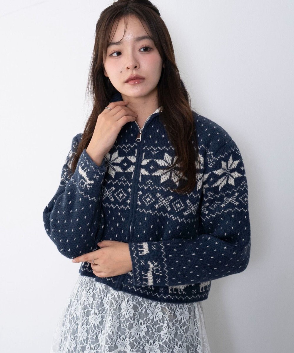 WEGO ユキガラダブルジップカーデ 