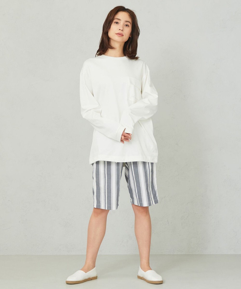 JOSEPH ABBOUD MOUNTAIN 【SPACE／UNISEX】JOE COTTONワイドストライプ ハーフパンツ 