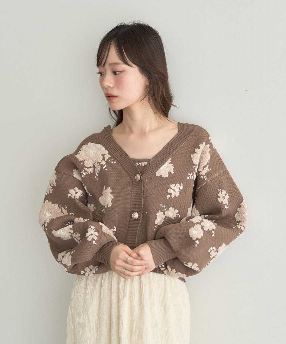 earth music&ecology SET2点フラワージャガードカーデ+ビスチェ 