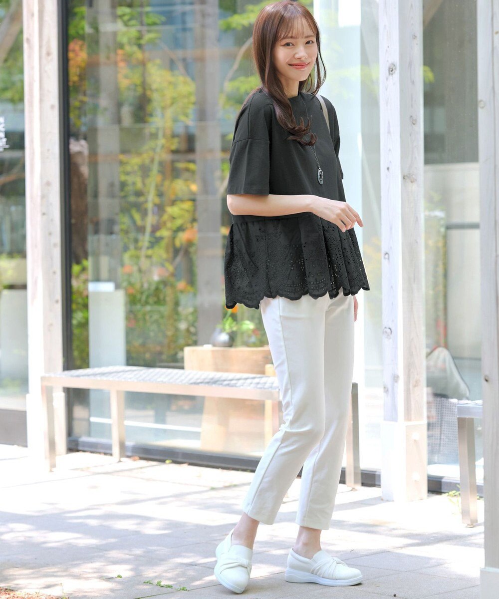 Tiaclasse 【洗える】刺繍レースドッキングカットソートップス 