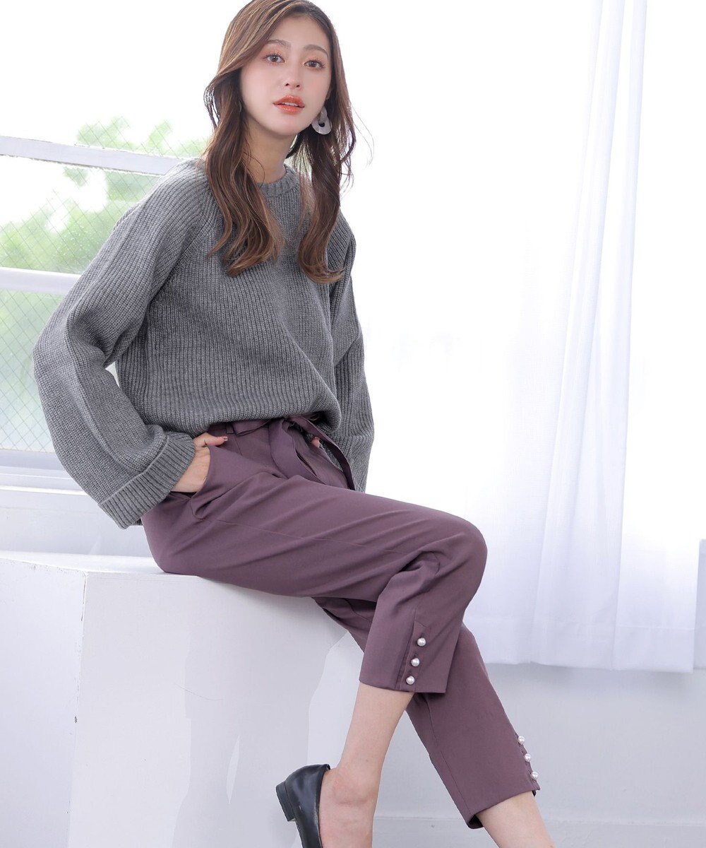 Tiaclasse 【洗える】スリットパールテーパードパンツ 