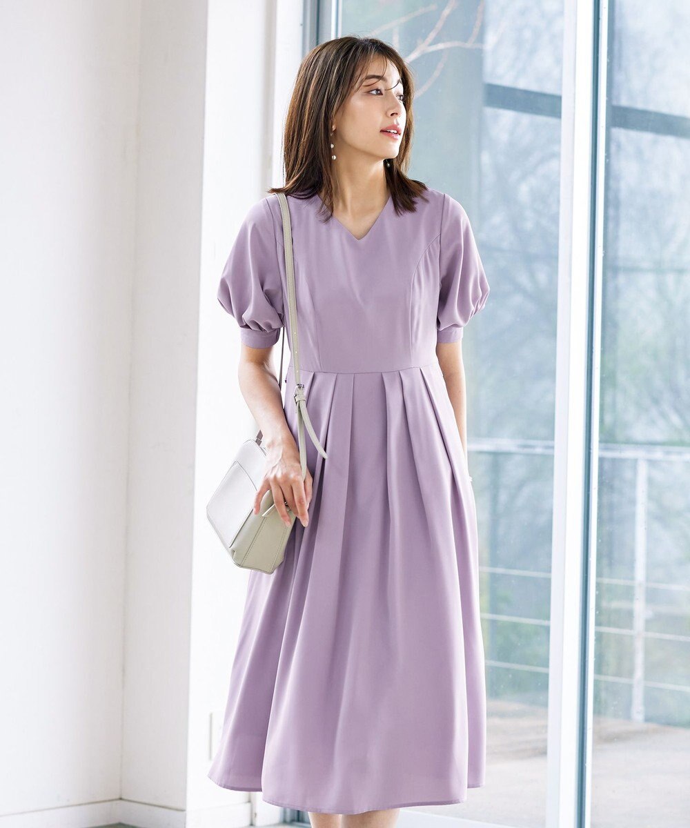 Tiaclasse L 【洗える】パフスリーブワンピース 