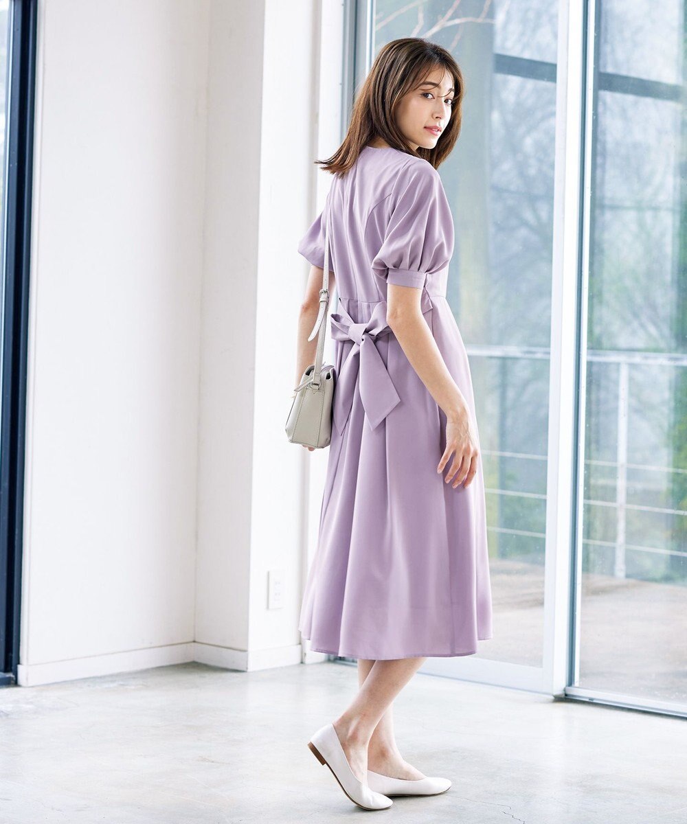 Tiaclasse L 【洗える】パフスリーブワンピース 