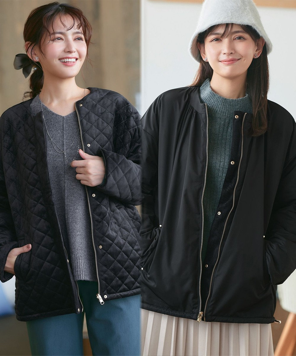 Tiaclasse 【リバーシブル】表裏2WAYベロアキルティングブルゾン 