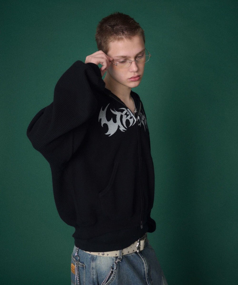 WEGO 【ユニセックス着用ITEM】ワッフルグラフィックカットZIPパーカー 