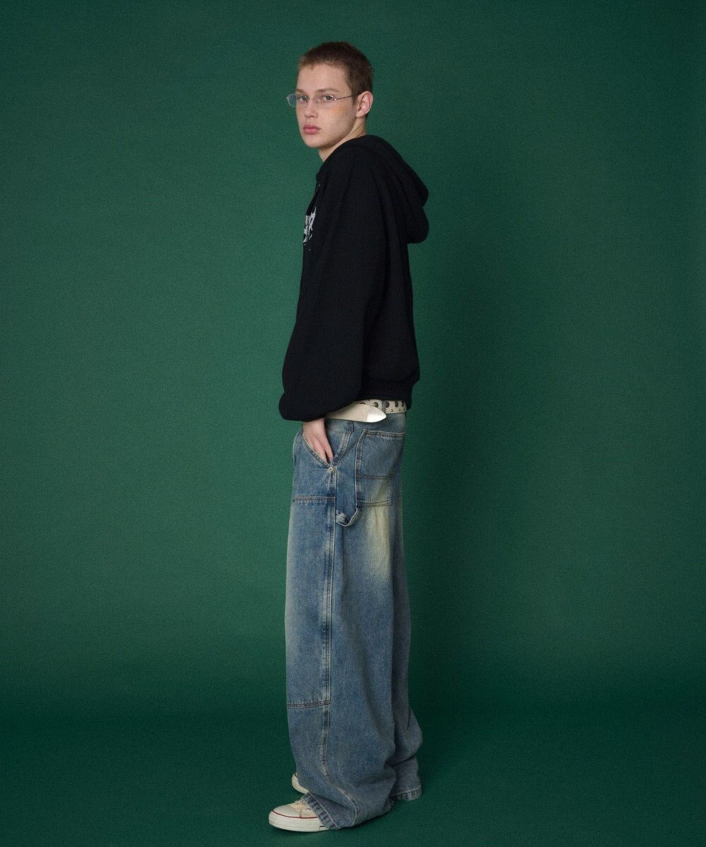 WEGO 【ユニセックス着用ITEM】ワッフルグラフィックカットZIPパーカー 