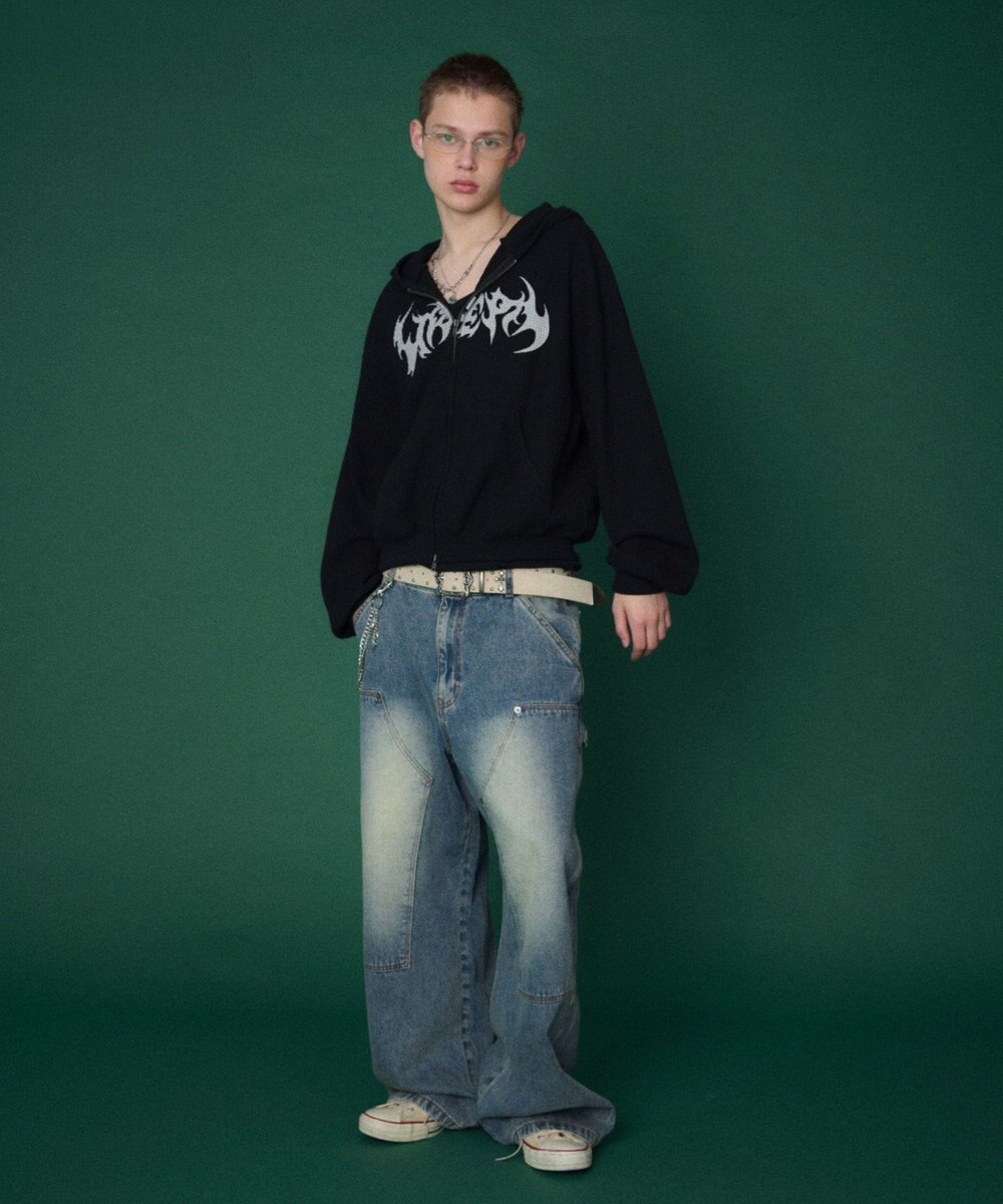 WEGO 【ユニセックス着用ITEM】ワッフルグラフィックカットZIPパーカー 