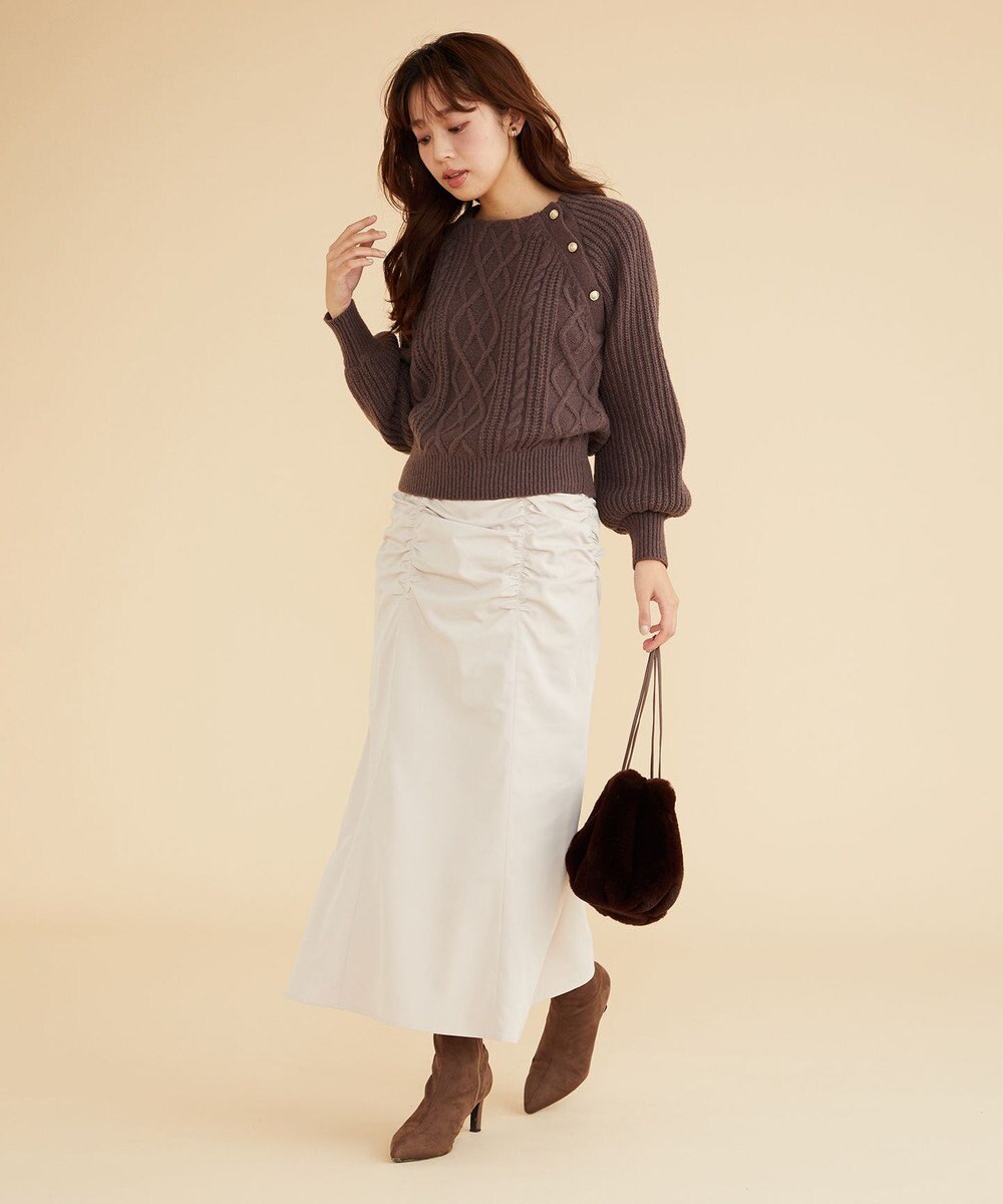 Feroux 【洗える】金釦ケーブル ニット 