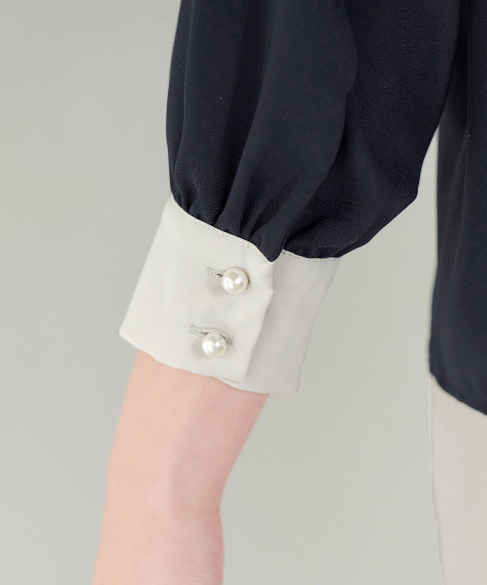 Tiaclasse イージーケア配色スタンドカラーブラウス 