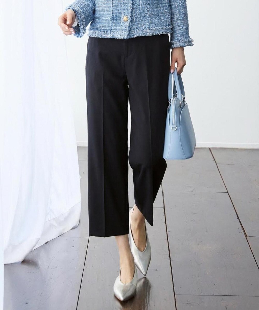 自由区 コットンサテンクロップド丈ワイドストレート パンツ 
