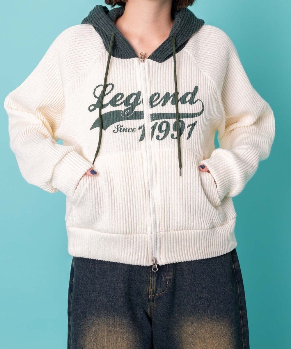 WEGO バイカラーニットジップパーカー 