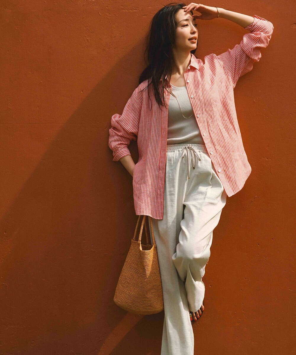 23区 【洗える】リネンレーヨンストレッチ ドロスト パンツ 