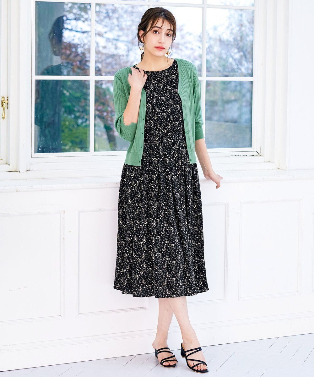 Tiaclasse 【洗える】花柄タックフレンチスリーブワンピース 