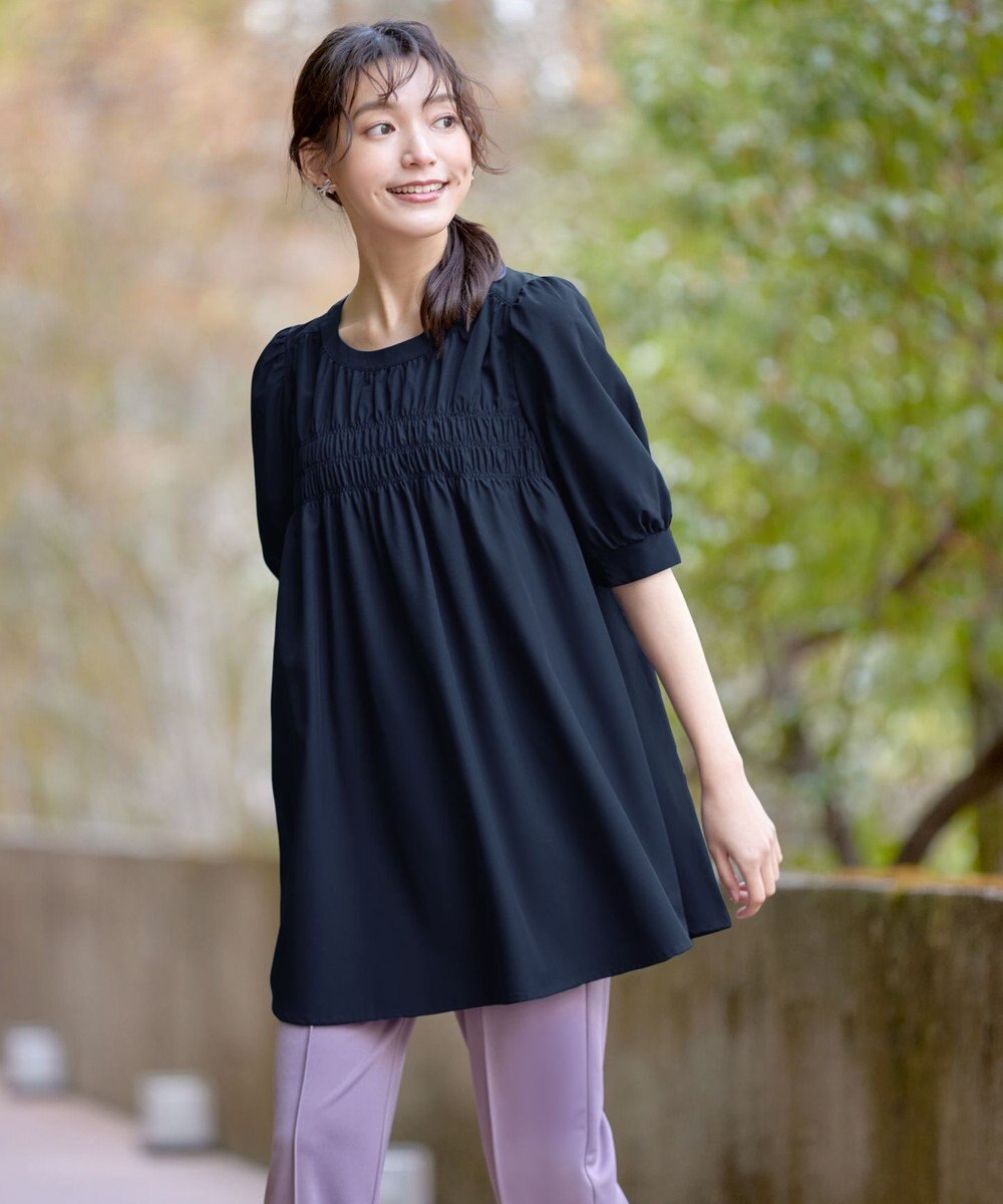 Tiaclasse L 【洗える】シャーリングチュニック 