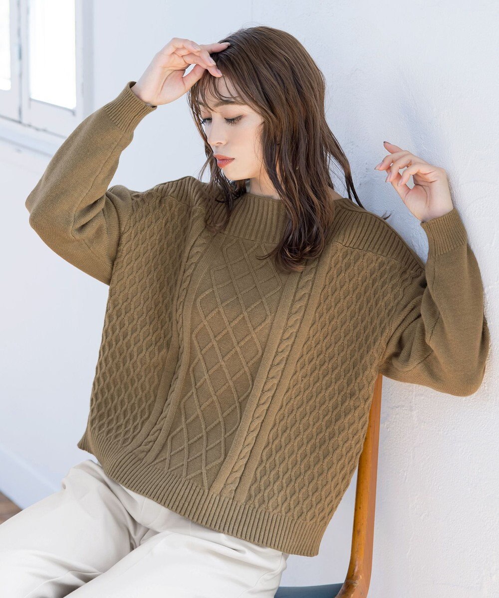 Tiaclasse L 【洗える】ケーブル編みドルマンニットトップス 