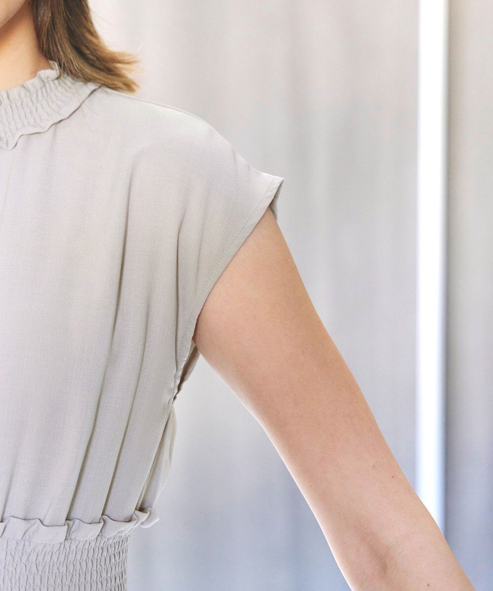 Tiaclasse 【洗える】麻調シャーリングハイネックワンピース 