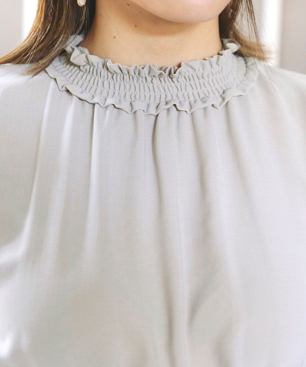 Tiaclasse 【洗える】麻調シャーリングハイネックワンピース 