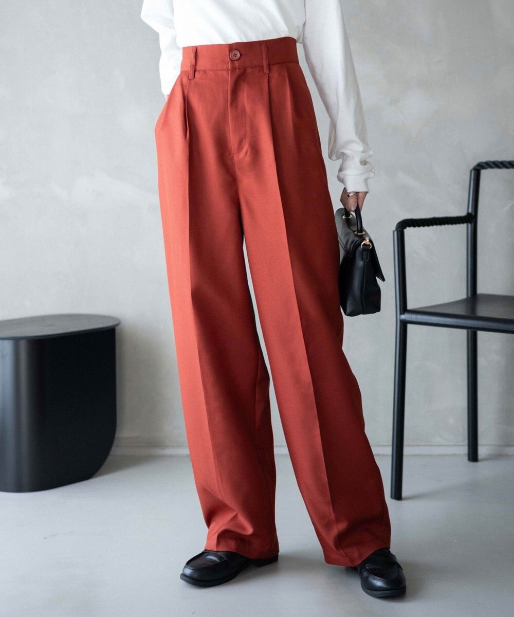 WEGO 【手洗い可】ハイウエストセンタープレスワイドパンツ 