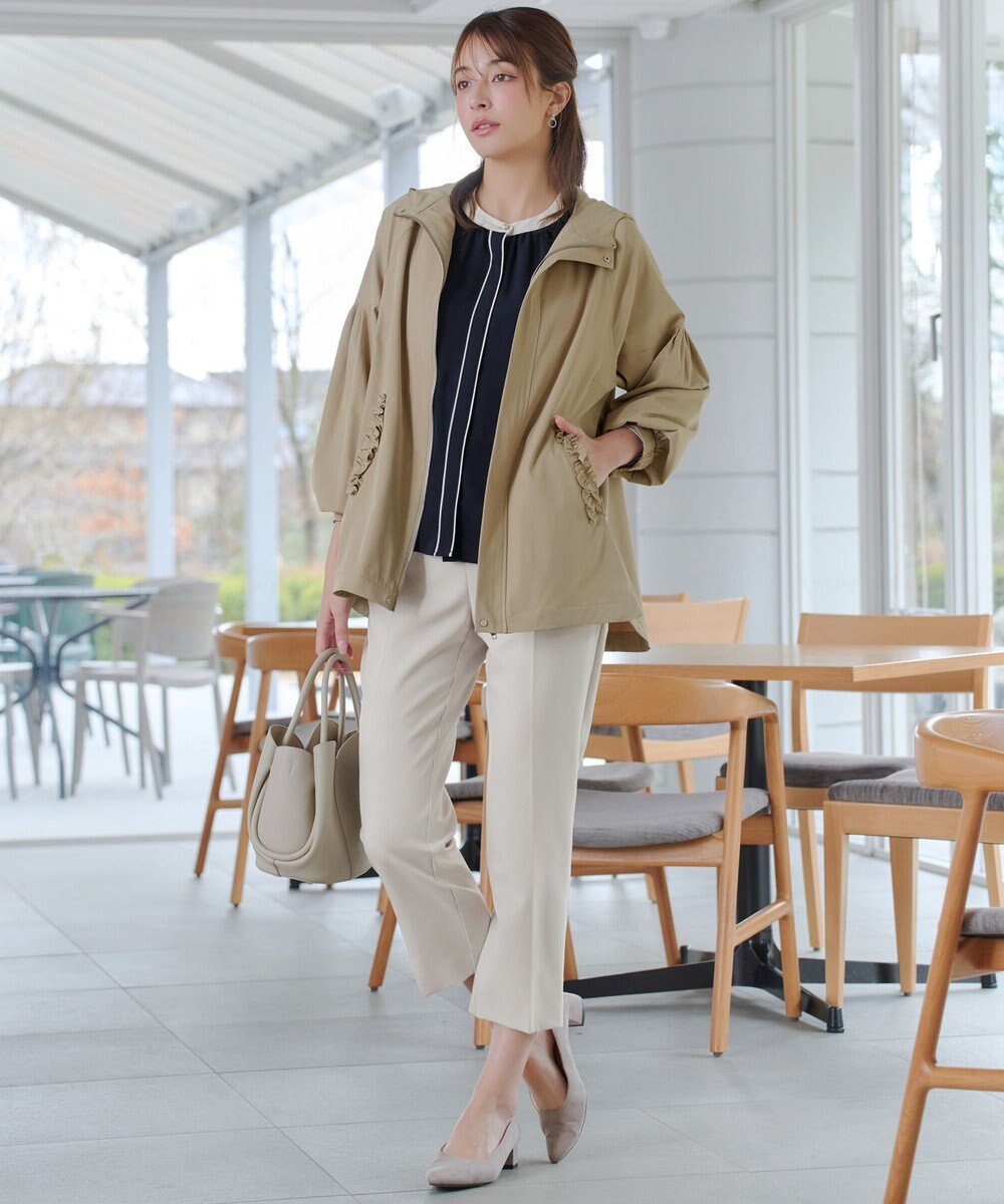 Tiaclasse イージーケア配色スタンドカラーブラウス 