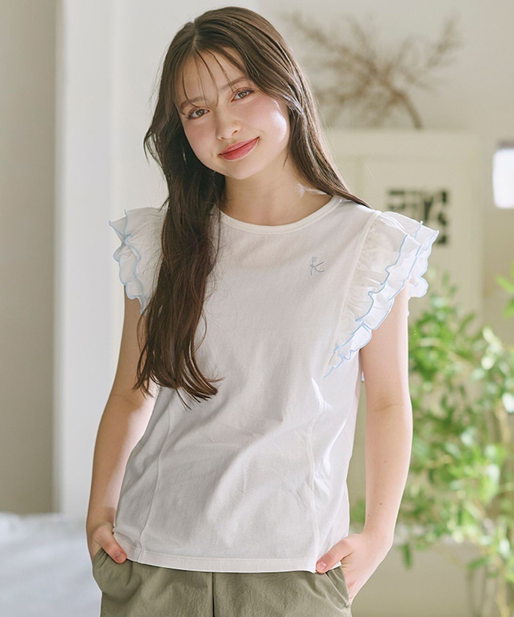 組曲 KIDS 【150-160㎝】 フルールフリルTシャツ 