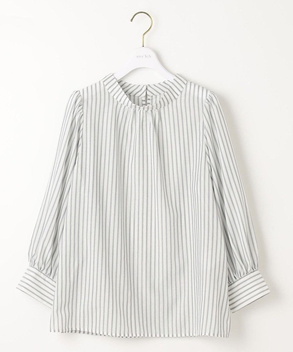 ANY SIS 【洗える】フェイクパールストライプ ブラウス 