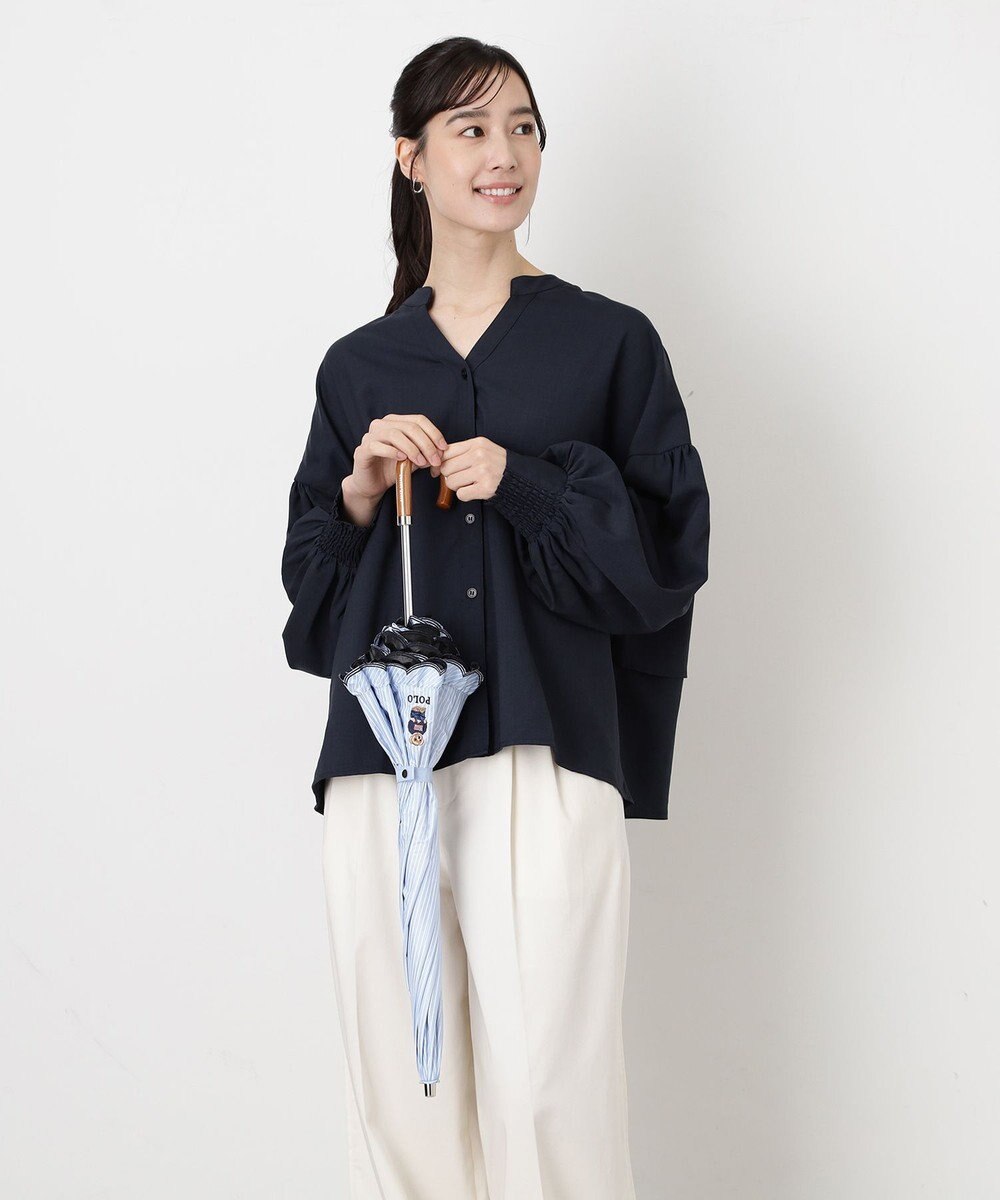 MOONBAT 【WEB限定/遮光率100%/遮熱/UV】POLO RALPH LAUREN（ポロ ラルフローレン）晴雨兼用日傘 ワンポイント ポロベア刺繍 フリル 折りたたみ傘 長折タイプ 