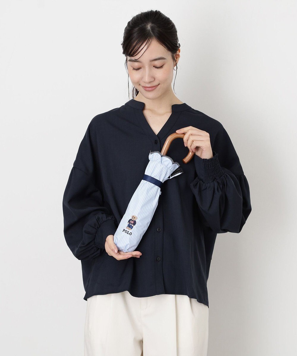 MOONBAT 【WEB限定/遮光率100%/遮熱/UV】POLO RALPH LAUREN（ポロ ラルフローレン）晴雨兼用日傘 ワンポイント ポロベア刺繍 フリル 折りたたみ傘 長折タイプ 