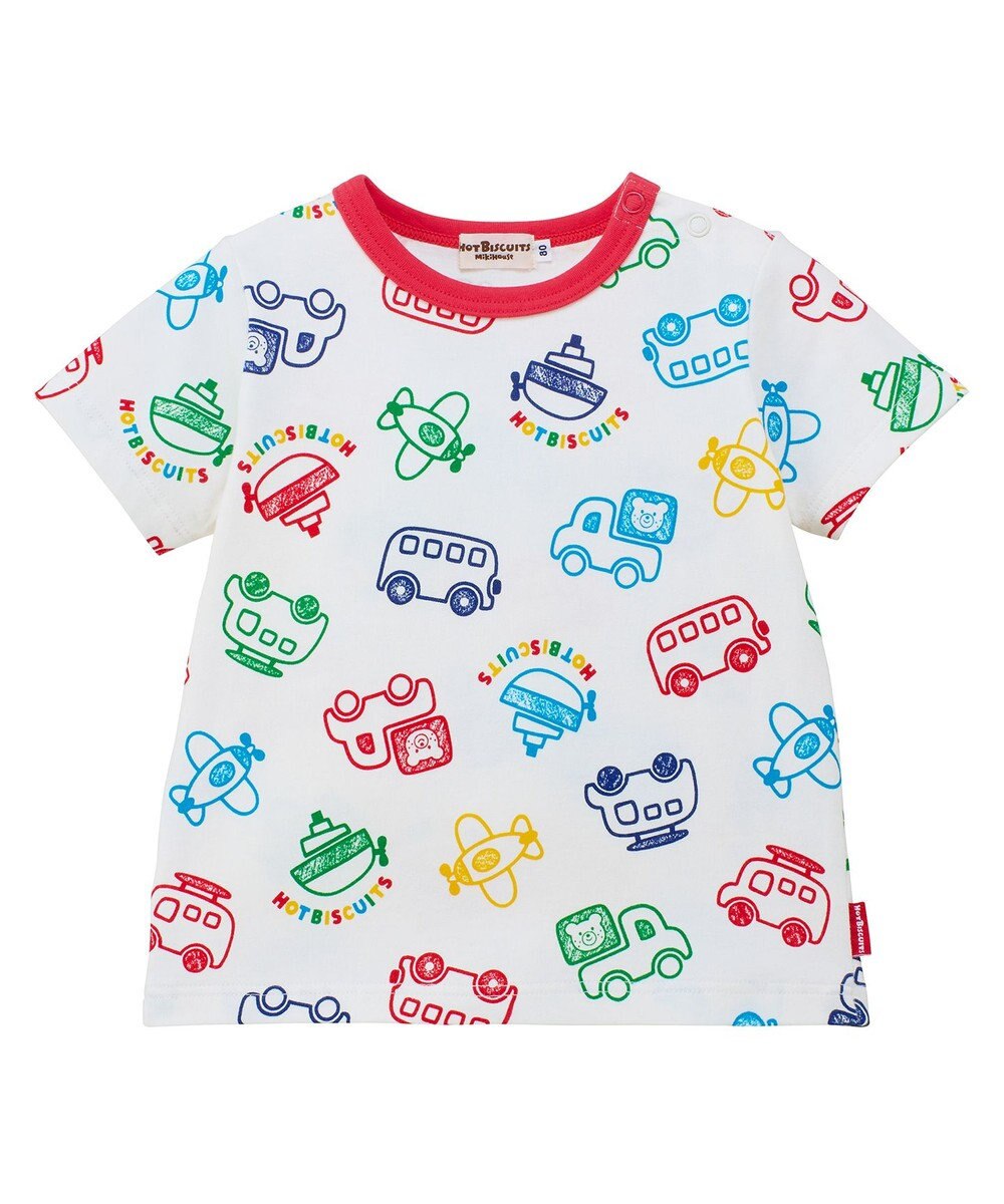 MIKI HOUSE HOT BISCUITS 【80-120cm】ビーンズ×乗り物 総柄 半袖Tシャツ 