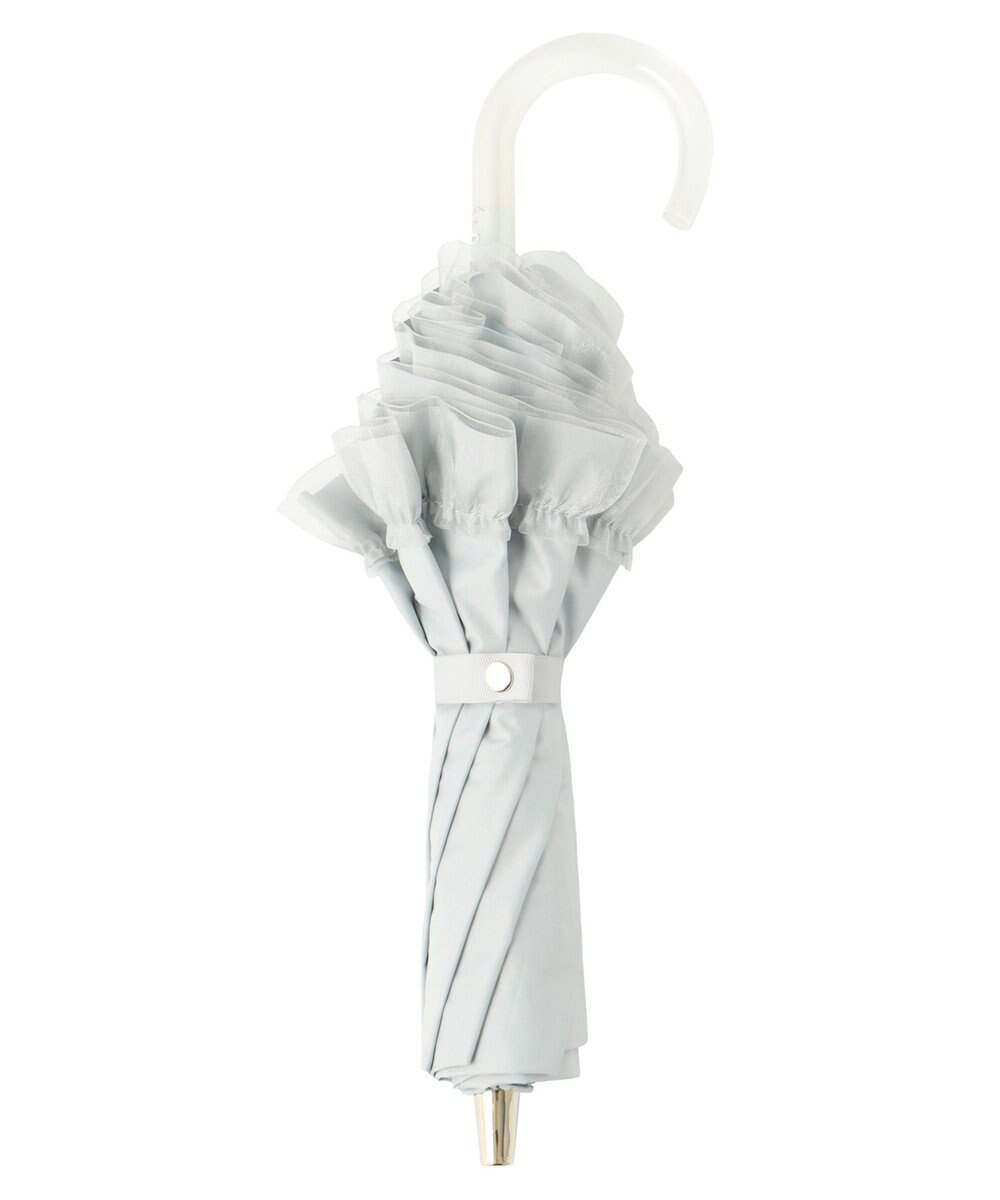 MOONBAT ランバン オン ブルー 晴雨兼用日傘 折りたたみ傘 ビジュー付きオーガンジーフリル 遮光 遮熱 UV 