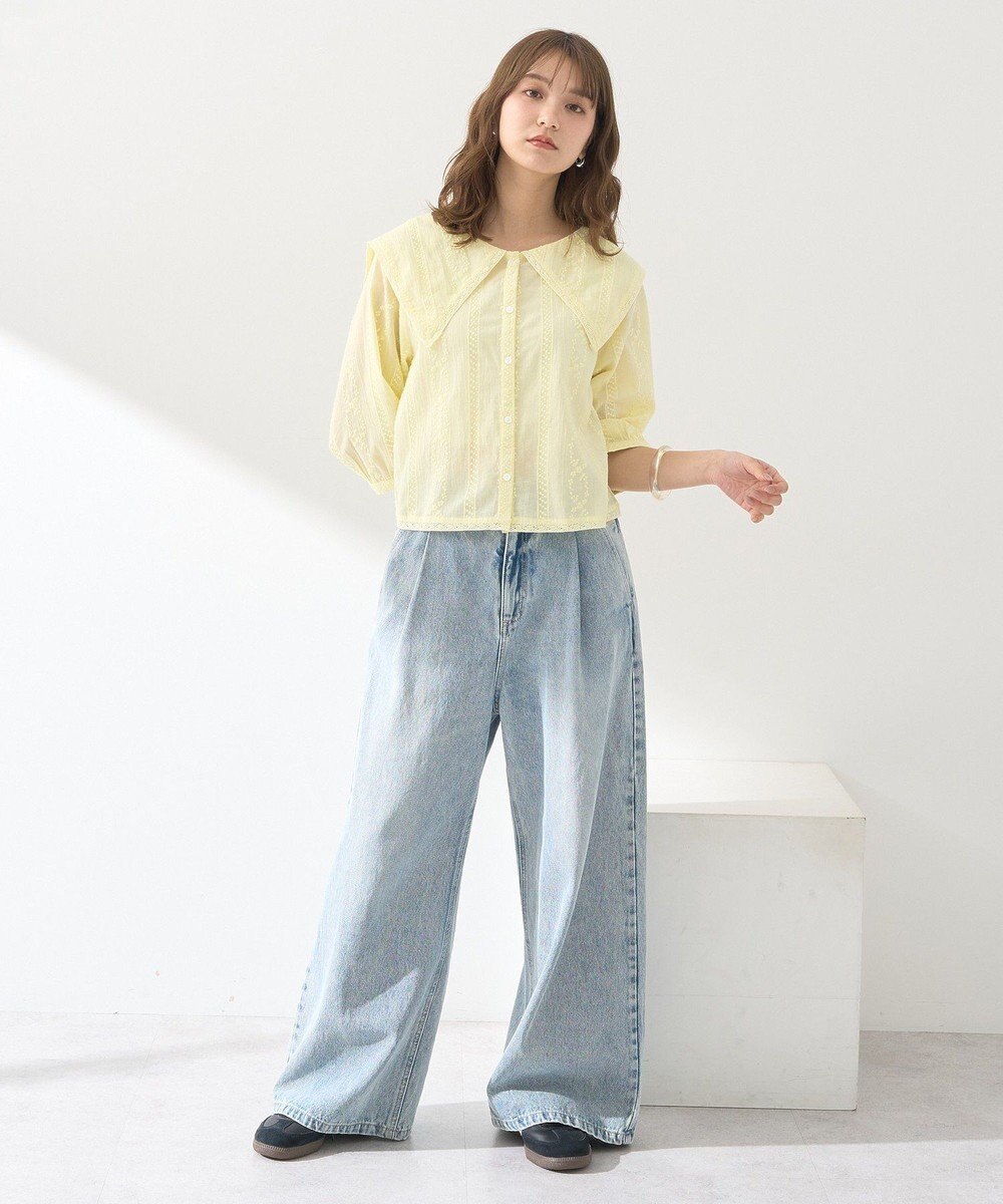 earth music&ecology ビッグカラー刺繍ブラウス 