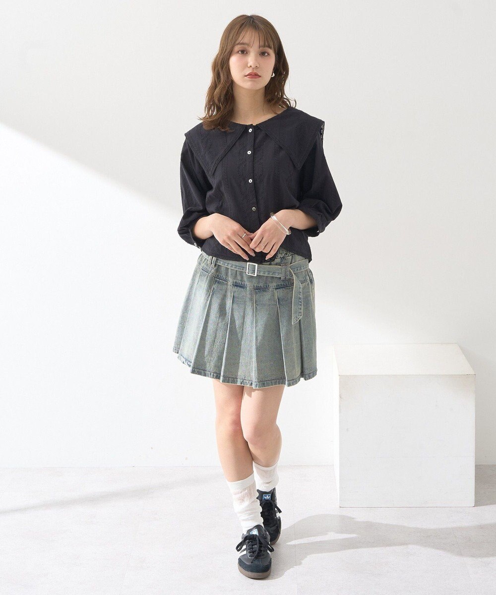 earth music&ecology ビッグカラー刺繍ブラウス 