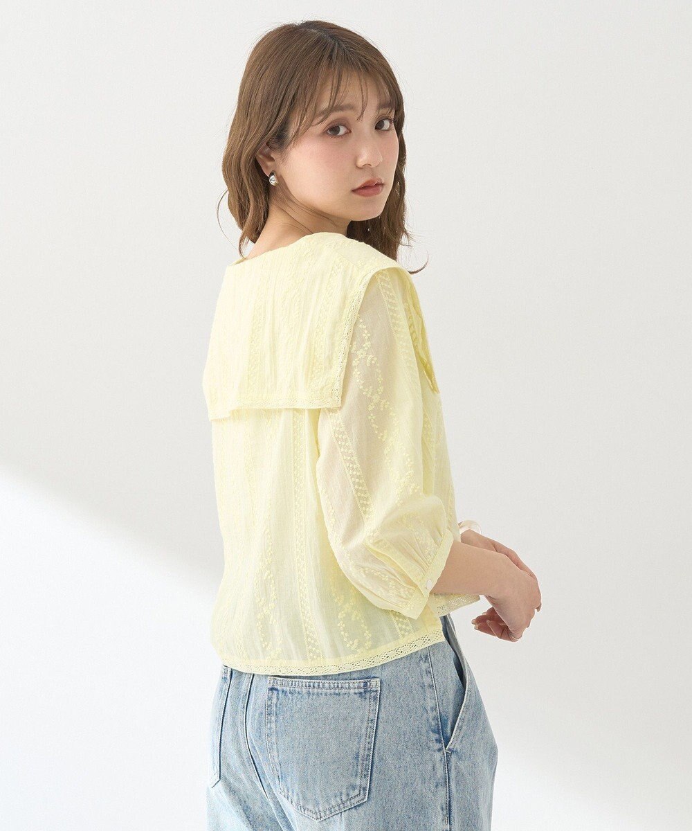 earth music&ecology ビッグカラー刺繍ブラウス 