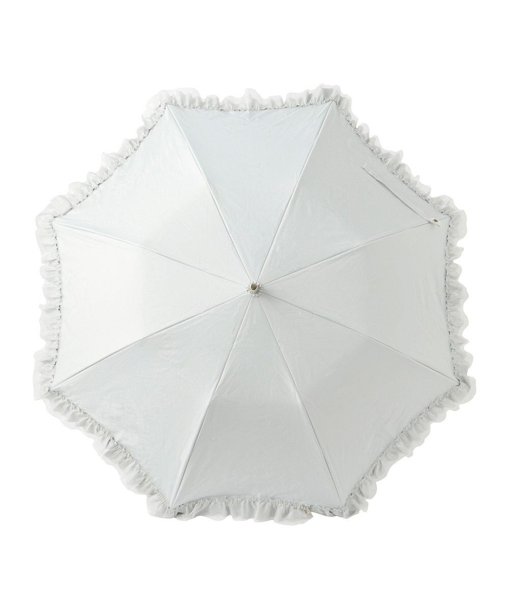 MOONBAT ランバン オン ブルー 晴雨兼用日傘 折りたたみ傘 ビジュー付きオーガンジーフリル 遮光 遮熱 UV 